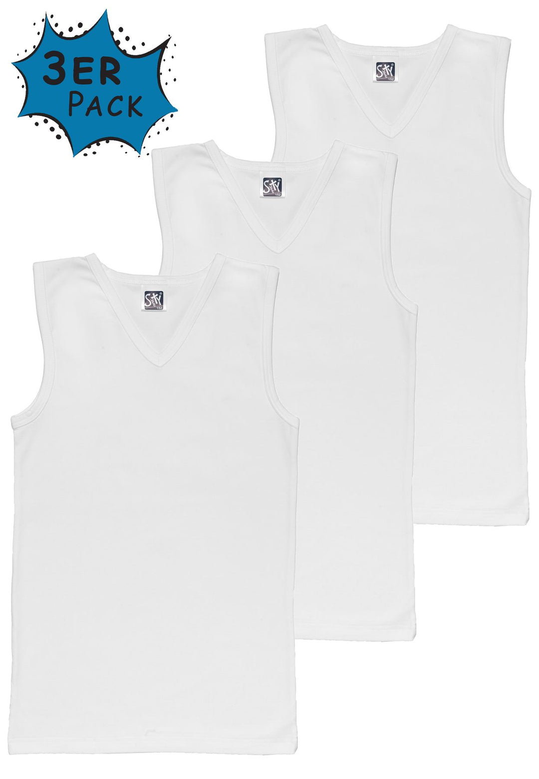 Jungen City-Shirt, V-Neck, 3er Pack, Baumwolle/ Elasthan