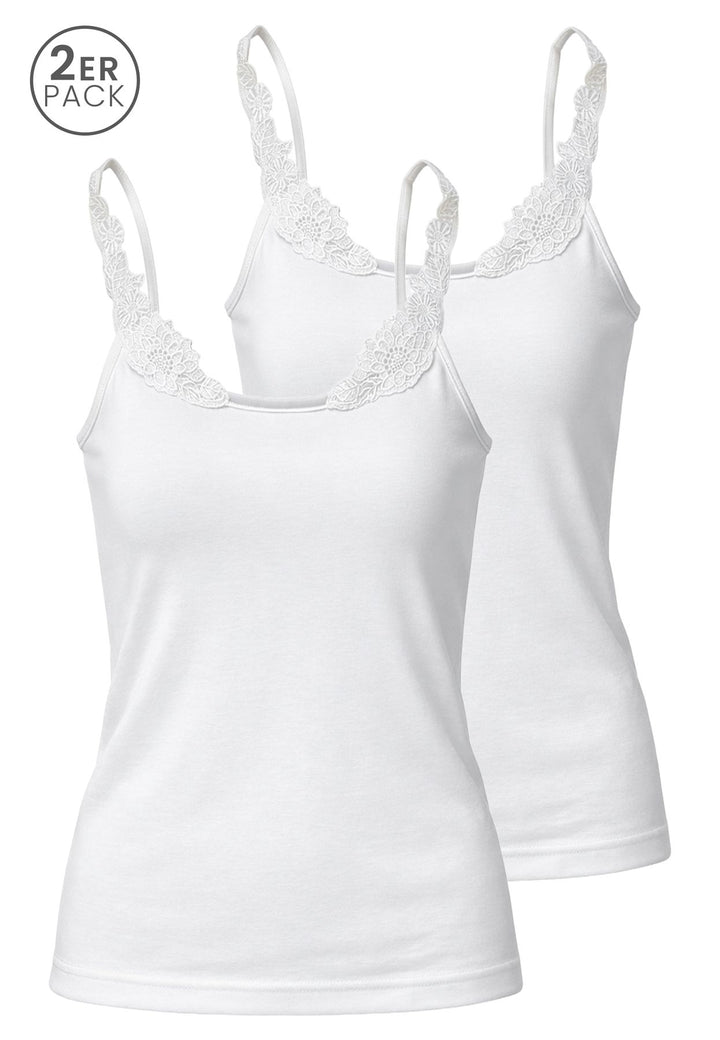 Damen Spitzenträger Top, Glanzeinfass, 2er Pack, Bio Baumwolle, GOTS zertifiziert