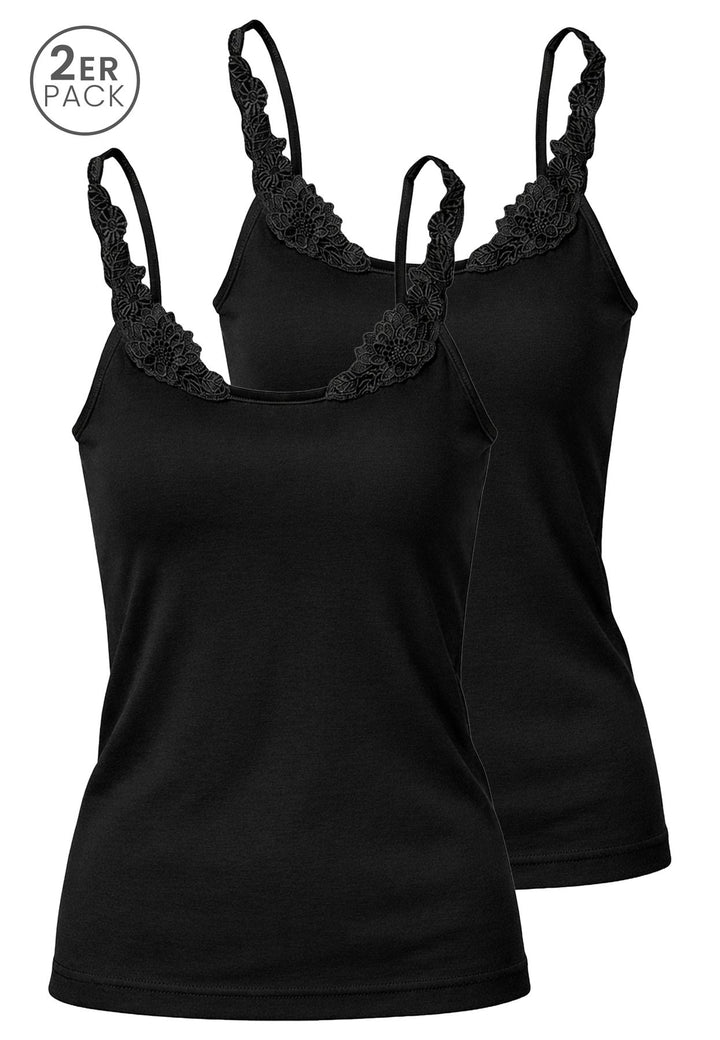 Damen Spitzenträger Top, Glanzeinfass, 2er Pack, Bio Baumwolle, GOTS zertifiziert