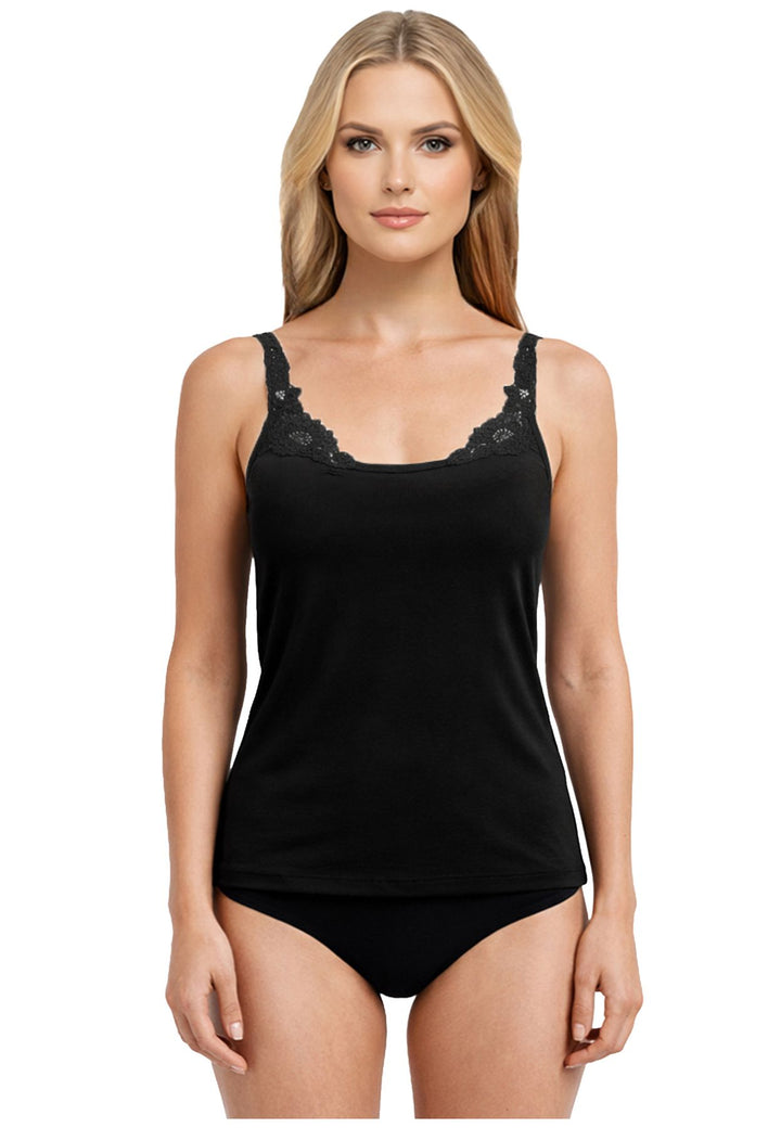 Damen Spitzenträger Top, Glanzeinfass, 2er Pack, Bio Baumwolle, GOTS zertifiziert