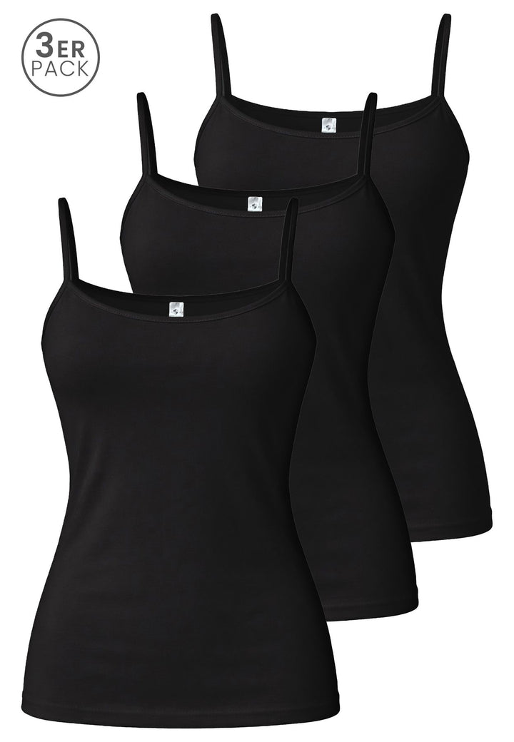 Damen Spaghetti Top, Glanzeinfass, 3er Pack, Bio Baumwolle, GOTS zertifiziert