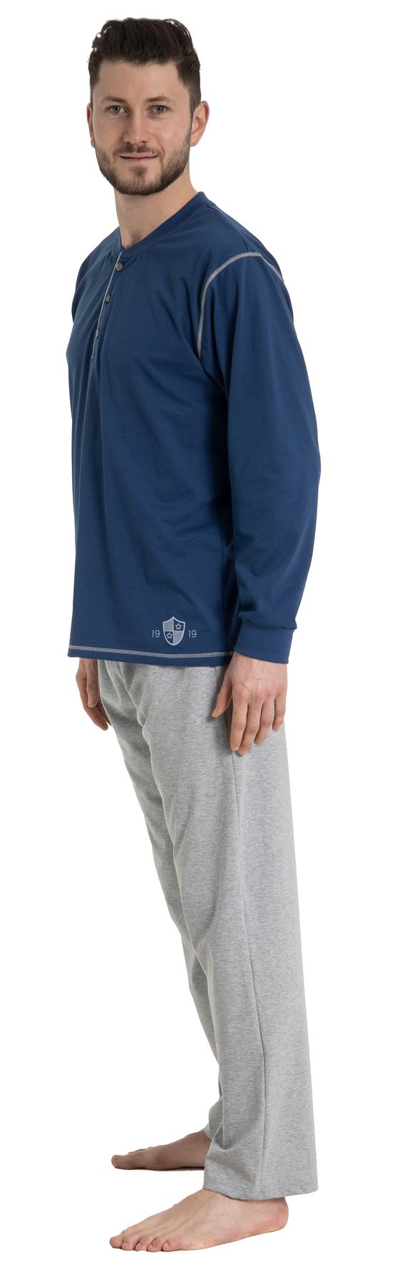Herren Pyjama, Rundhals mit Knopfleiste, Bio Baumwolle, GOTS zertifiziert