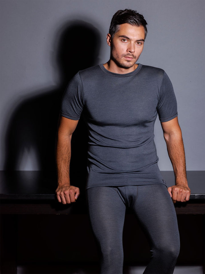 Edles Herren Shirt Rundhals, Wolle/ Seide Mischung