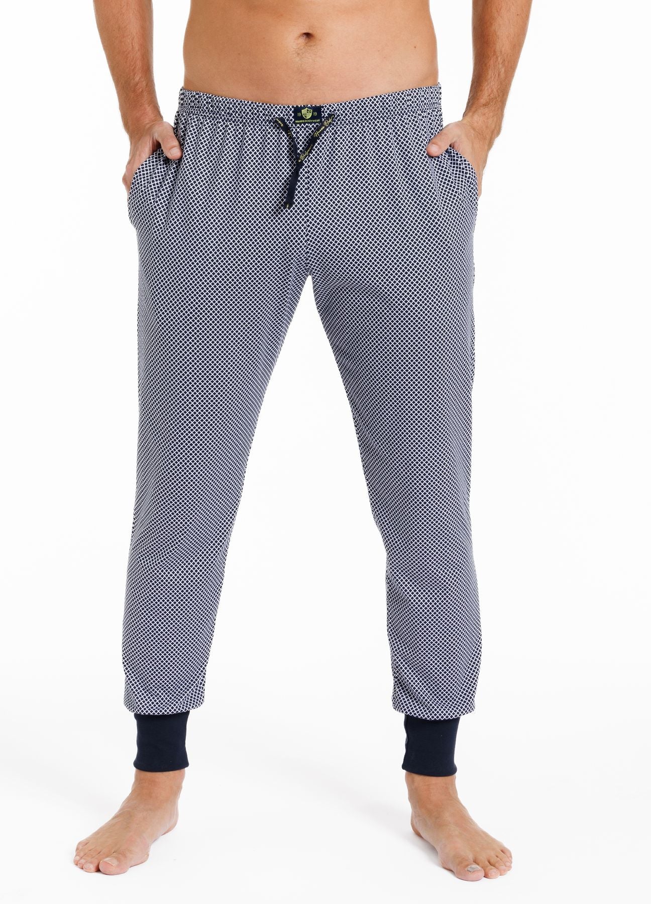 Herren Pyjamahose mit Bündchen lang Alloverprint mit Seitentaschen, Bio Baumwolle, GOTS zertifiziert