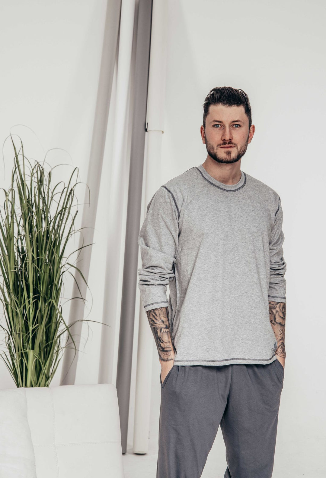 Herren Pyjama Rundhals, Bio Baumwolle, GOTS zertifiziert