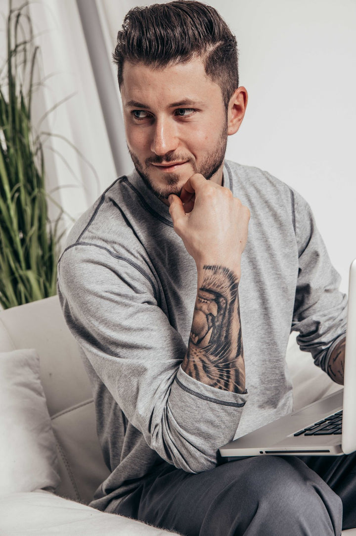 Herren Pyjama Rundhals, Bio Baumwolle, GOTS zertifiziert