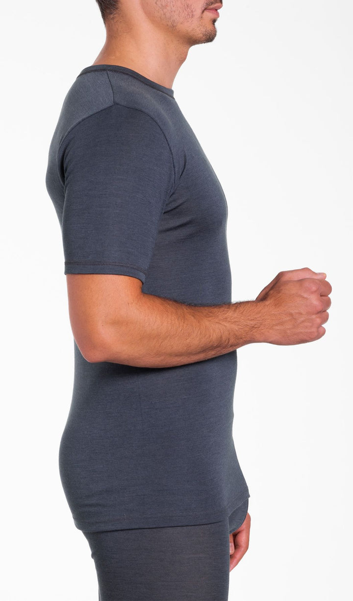 Edles Herren Shirt Rundhals, Wolle/ Seide Mischung