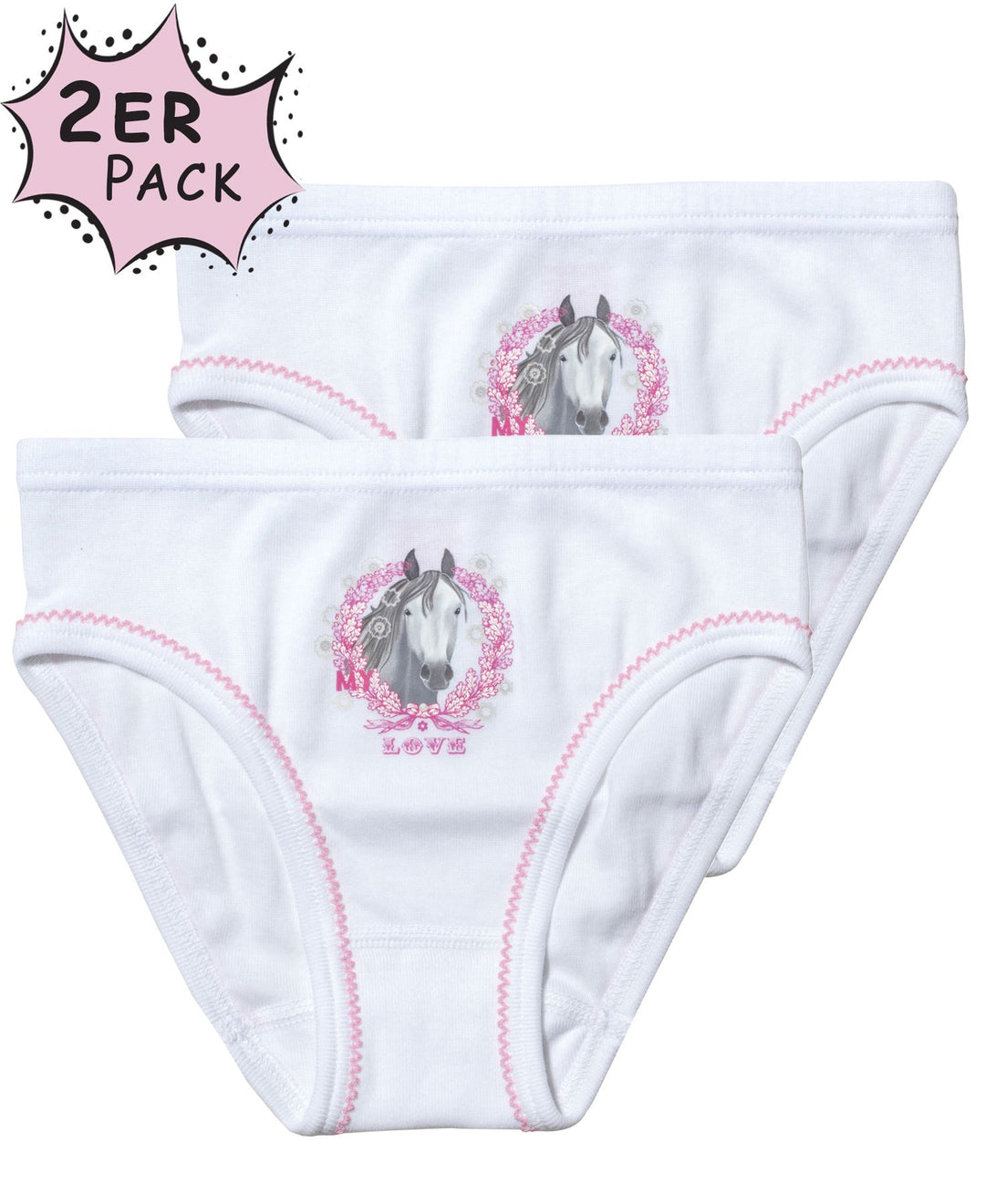 Mädchen Bikini-Slip mit Pferdemotiv, 2er Pack, Baumwolle