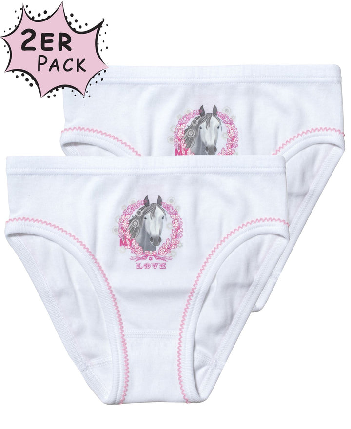 Mädchen Bikini-Slip mit Pferdemotiv, 2er Pack, Baumwolle