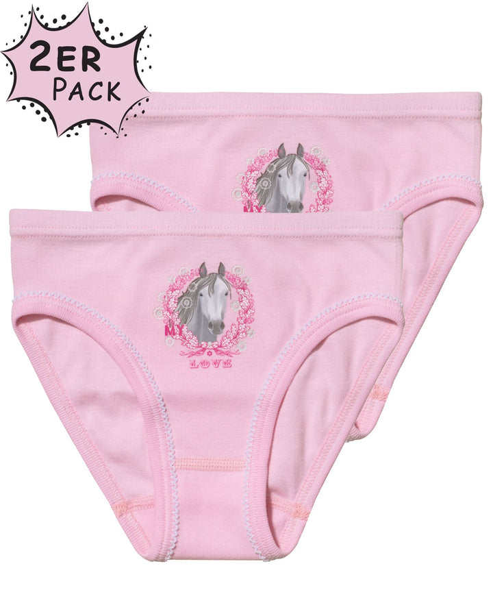 Mädchen Bikini-Slip mit Pferdemotiv, 2er Pack, Baumwolle